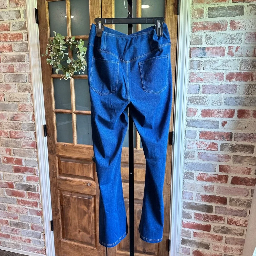 Halara Jeans Women Blue Crossover Waist Flare Stretch Pull On Comfort XL NWT